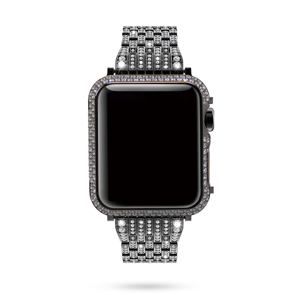 White diamond in gun black apple watch bzezel case cover