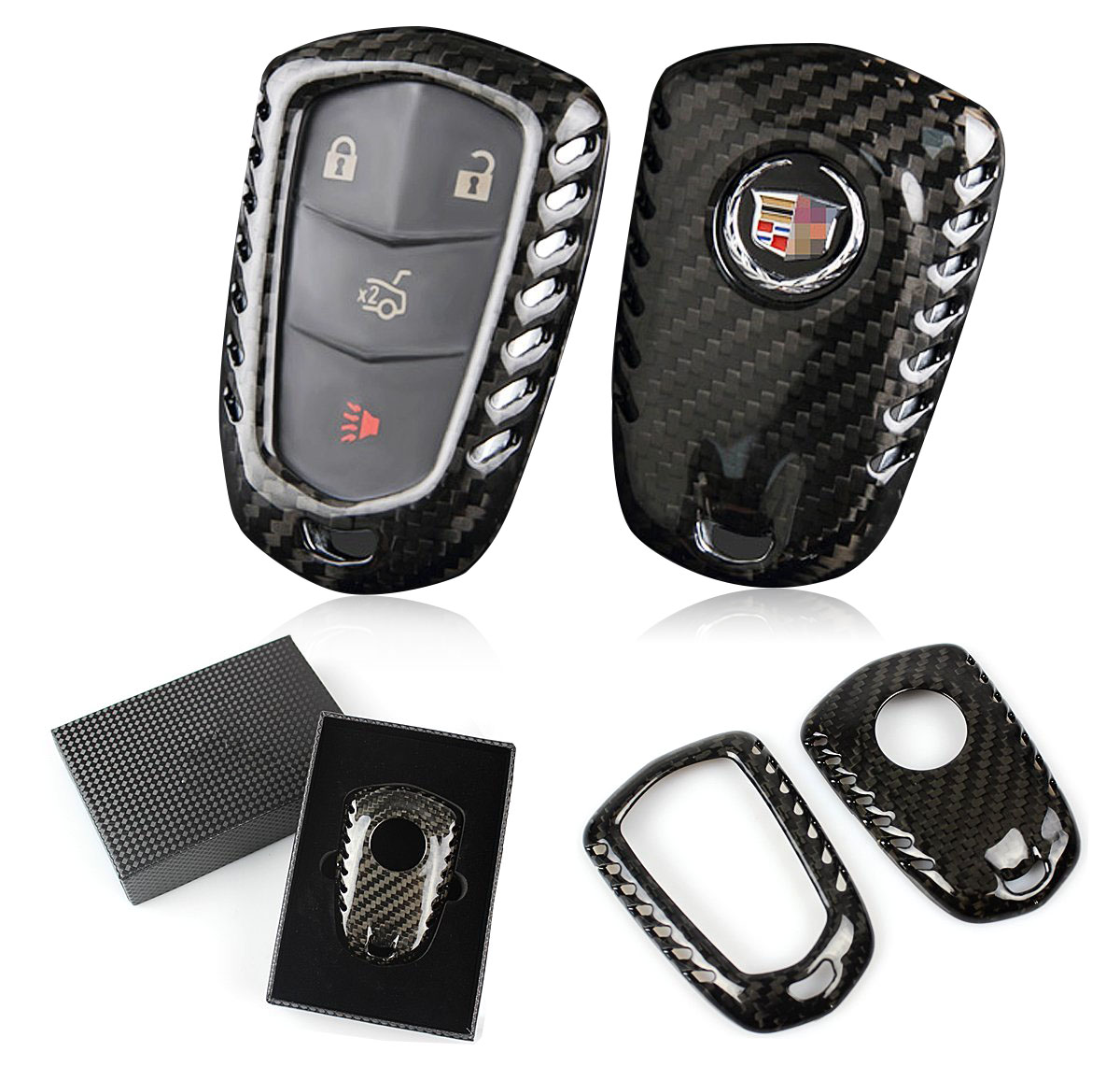 Carbon Fiber Keyless Fob Smart Key Case Cover For Cadillac